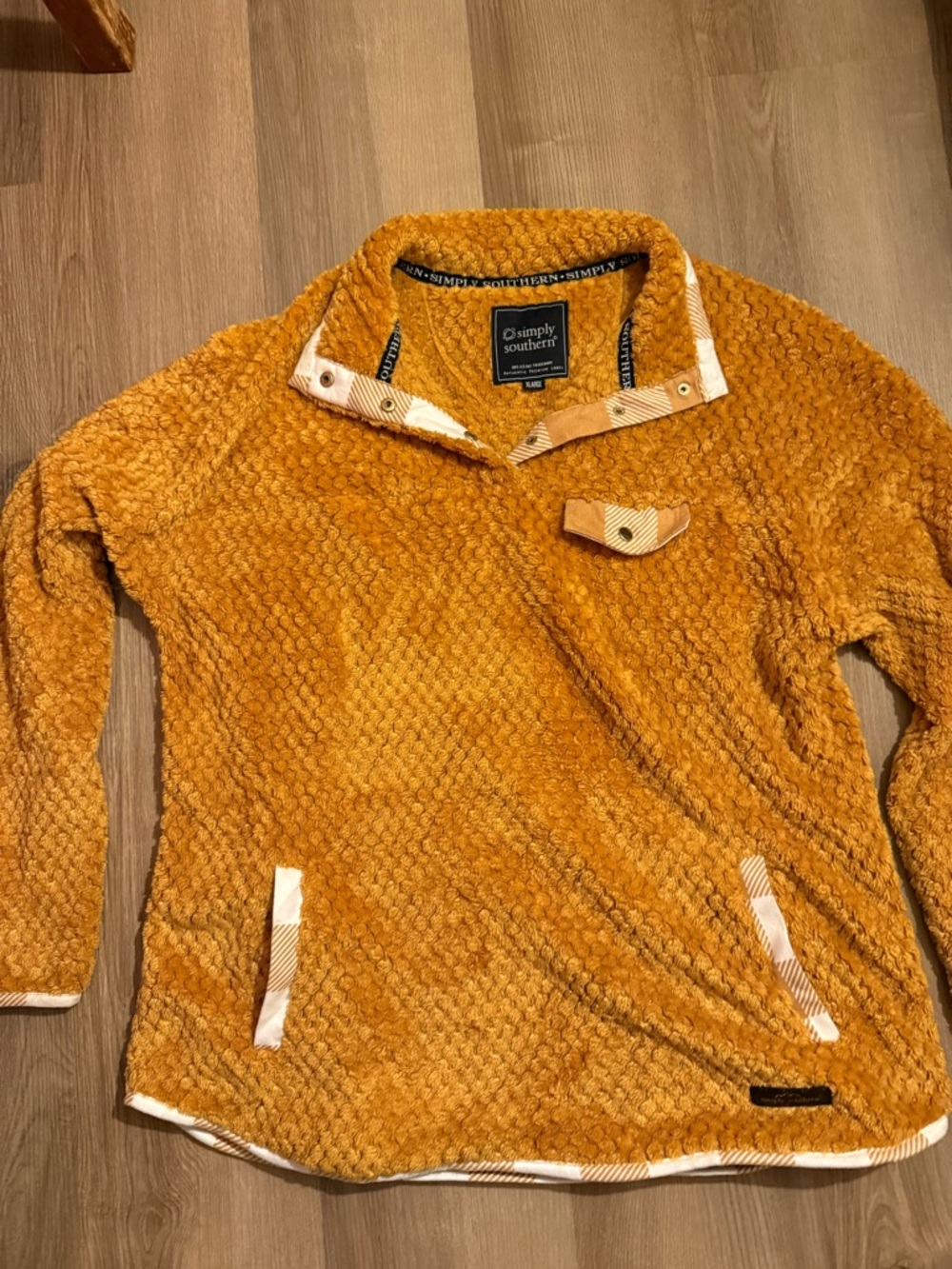 Simply Southern Mustard Fuzzy Snap Pullover